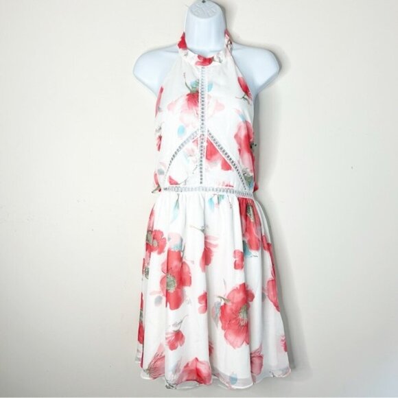 Two Sisters The Label Floral Halter Mini Dress High Neck White Pink Size Large - Picture 15 of 15